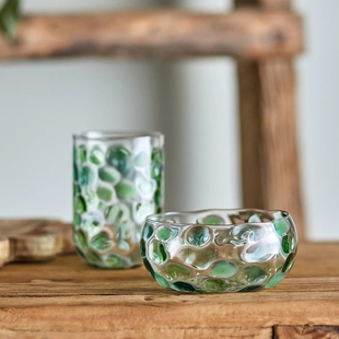丹麦代购Bloomingville 艺术手工绿色水滴玻璃杯水杯子沙拉甜品碗