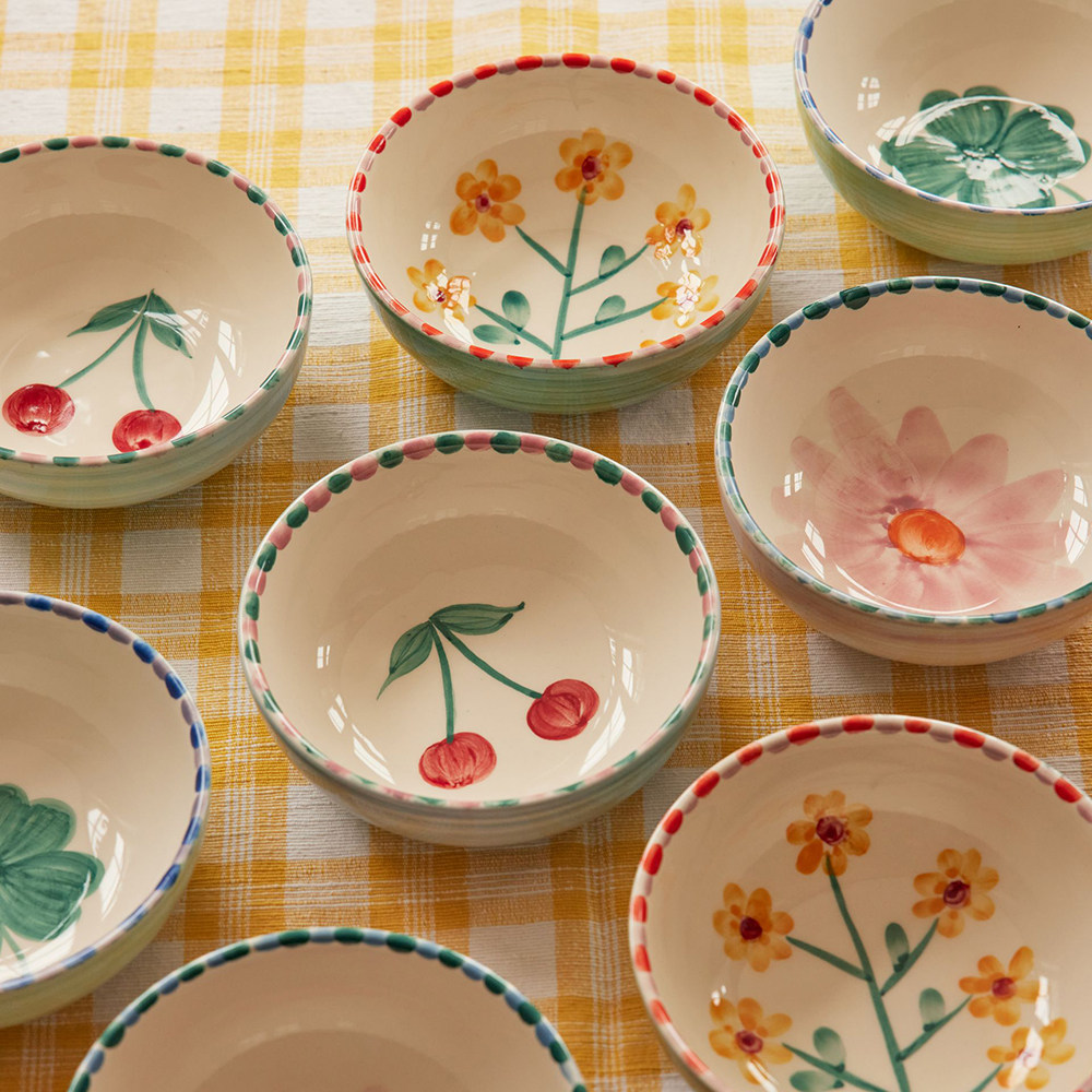 丹麦代购Rice北欧描花边复古花朵四叶草陶瓷小碗饭碗甜品西餐餐具