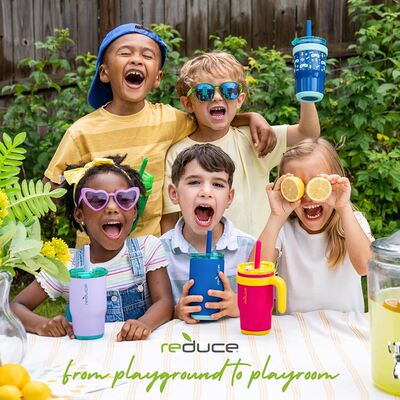 美国代购 REDUCE 儿童防撒漏硅胶软吸管水杯水瓶不锈钢保冷杯手持