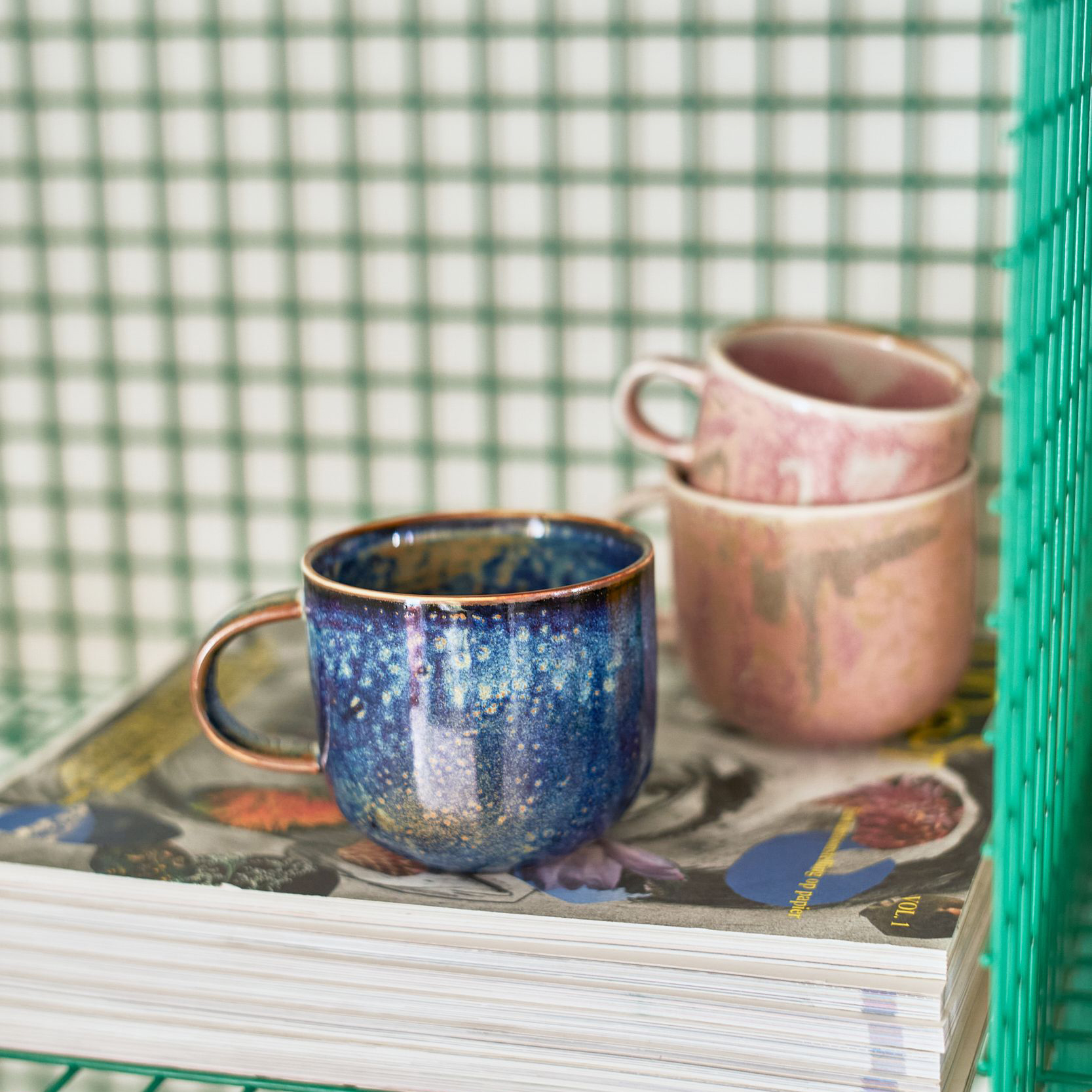 代购 HKliving 彩色渐变亮釉陶瓷咖啡杯子茶杯带柄马克杯子320ml