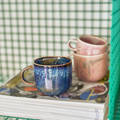 代购 HKliving 彩色渐变亮釉陶瓷咖啡杯子茶杯带柄马克杯子320ml