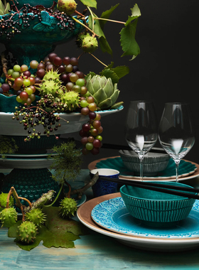 瑞典代购 Mateus 海洋条纹葡萄牙艺术手工陶瓷盘子碗碟子马克杯子