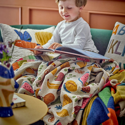 瑞典代购Bloomingville可爱卡通图案流苏宝宝毯儿童盖毯沙发毯子