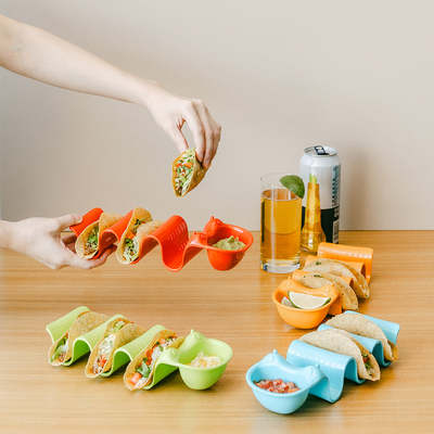 美国代购 Prepara 可爱毛毛虫波浪形塔可架taco架子酱料碗一组4个