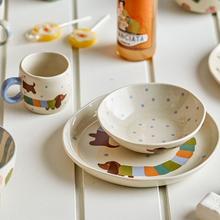 丹麦代购 Bloomingville可爱腊肠狗甜甜圈杯子碟子盘子碗餐具套装