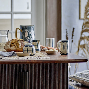 丹麦Bloomingville北欧蓝色Allium陶瓷马克杯子咖啡杯糖罐牛奶罐