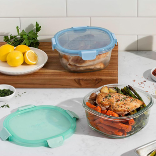玻璃保鲜盒饭盒备餐盒可冷冻可微波密封食品盒套装 美国代购 Ello