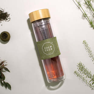英国Luckies 玻璃茶滤杯Calm Club系列竹盖茶杯随行杯清新水瓶子