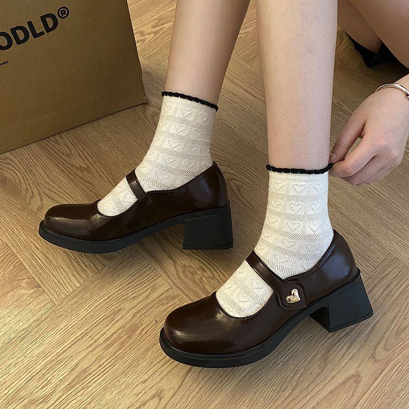 真软皮法式乐福鞋女2025新款春秋棕色玛丽珍鞋高粗跟英伦小皮鞋