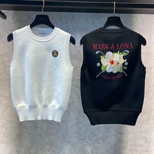 韩国高尔夫服装毛衣球服无袖针织背心女字母印花百搭减龄叠穿马甲