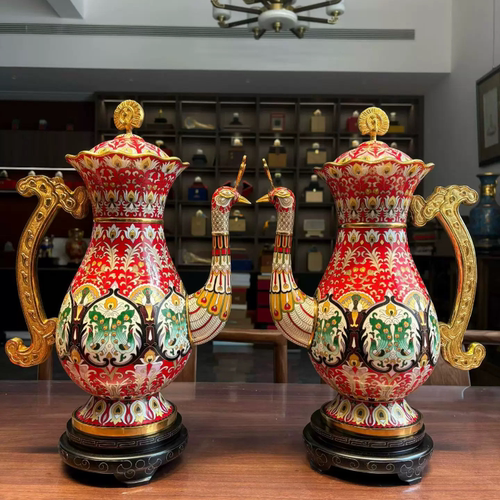 景泰蓝《孔雀壶》张同禄大师官方正品会员特价收藏礼物摆件艺术品