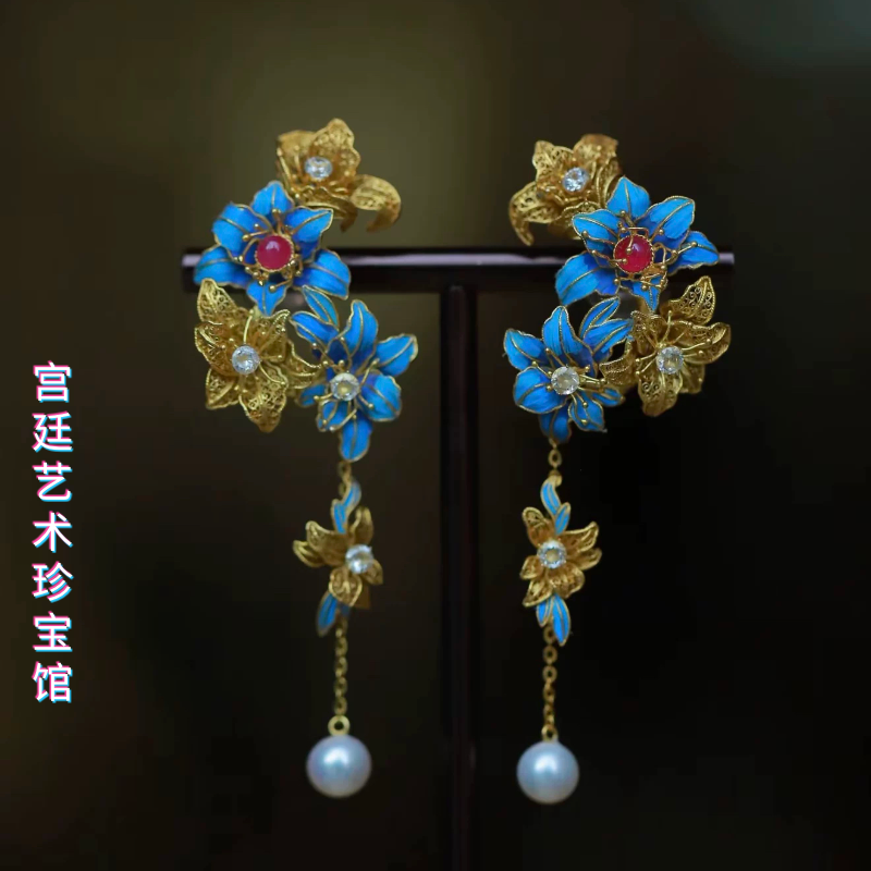 宫廷风纯金纯银非遗花丝翠耳环耳钉高端定制定金合作节日礼物