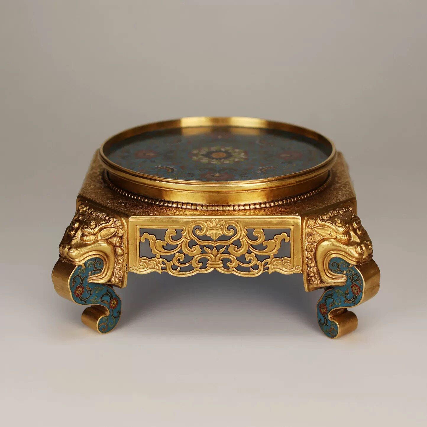 景泰蓝手工錾花纯紫铜胎掐丝珐琅底座 花瓶玉器盆景工艺品底座