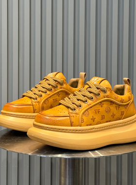 欧式复古面包鞋男2025新款真皮运动休闲鞋冬季加绒保暖潮鞋老爹鞋