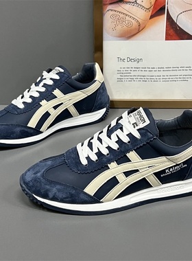 欧洲站潮男阿鞋甘2025秋季透气真皮拼接舒适软底系带休闲鞋子男款