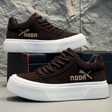 磨砂皮男鞋2025新款秋冬加绒保暖棉鞋翻毛真皮休闲鞋素潮低帮鞋子