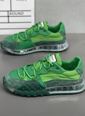 男鞋2025新款秋季布面透气厚底气垫老爹鞋时尚韩版运动男士小白鞋