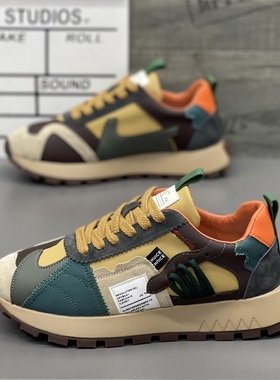 潮男鞋2025秋季新款时尚拼色百搭厚底男士运动鞋防滑老爹鞋男款潮
