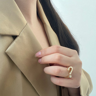 复古开口女戒指欧美气质原创设计个性时尚高级感问号指环青岛饰品