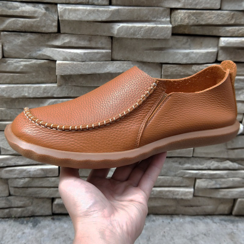 男士牛筋底懒人鞋一脚蹬真皮软皮软底手工休闲皮鞋男单层皮开车鞋,流行男鞋,单鞋,淘宝优惠券,粉丝福利购,淘宝优惠卷