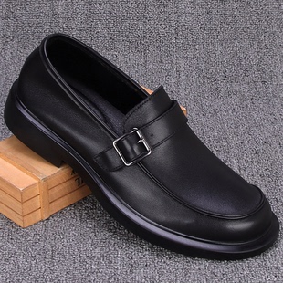 新品 一腳蹬樂福鞋 皮鞋 圓頭厚底懶人休閑男鞋 2025春季 外貿(mào)真皮時(shí)尚