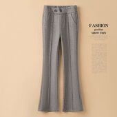 2025新款 休闲女长裤 微喇裤 秋冬毛呢加厚松紧腰人字纹高腰喇叭时尚