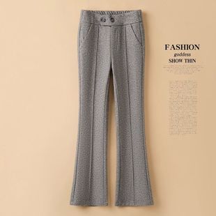 休闲女长裤 秋冬毛呢加厚松紧腰人字纹高腰喇叭时尚 微喇裤 2025新款