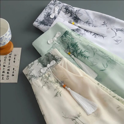夏季天丝中国风高腰显瘦阔腿裙裤