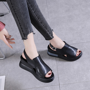 one shoes soled heel high button sandals women thick Large