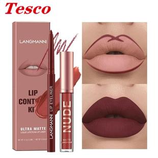 Langmanni Matte Lips Pen 2pcs Lipstick Lipliner Set Makeup