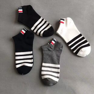 TB四杠条纹船袜黑白AB版袜男女低帮吸汗纯棉春秋夏季短筒ins袜子