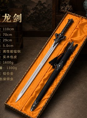 龙泉双龙剑锰钢未开刃锦盒送礼