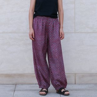 南白印度手工拓染棉质灯笼长裤植物碎花束脚松紧腰瑜伽婆罗多舞蹈