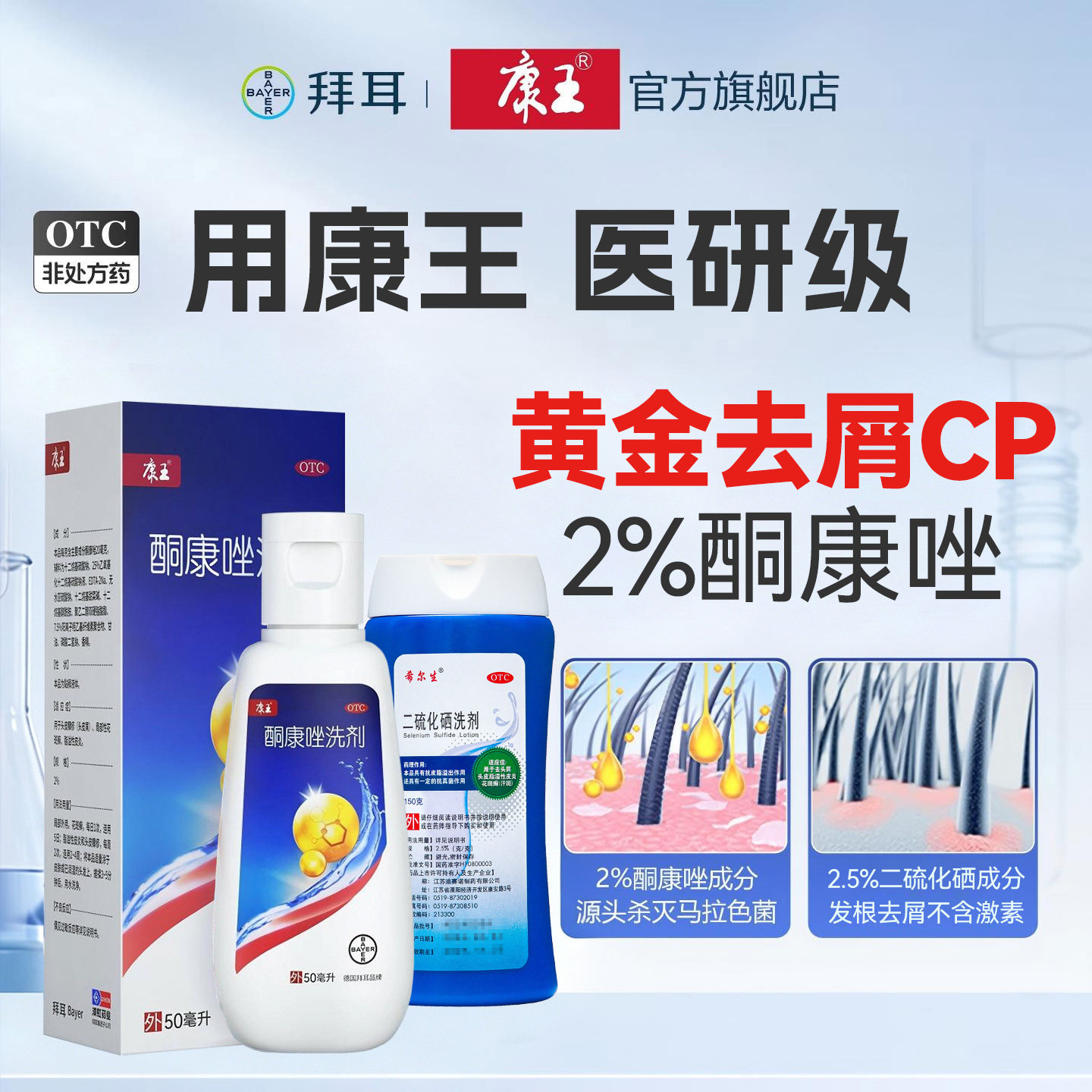 康王酮康唑洗剂50ml去屑止痒非复方二硫化硒洗发水头皮癣头皮屑xy