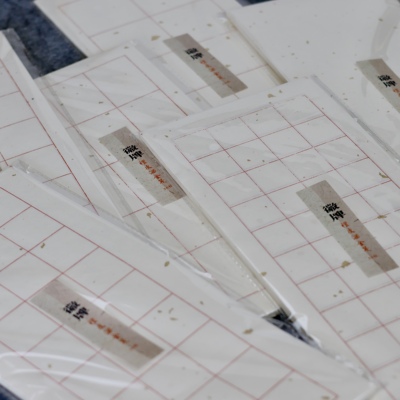 徽牌洒金箔小日课宣纸檀皮六分熟50张装书法练习格子纸楷行隶书法