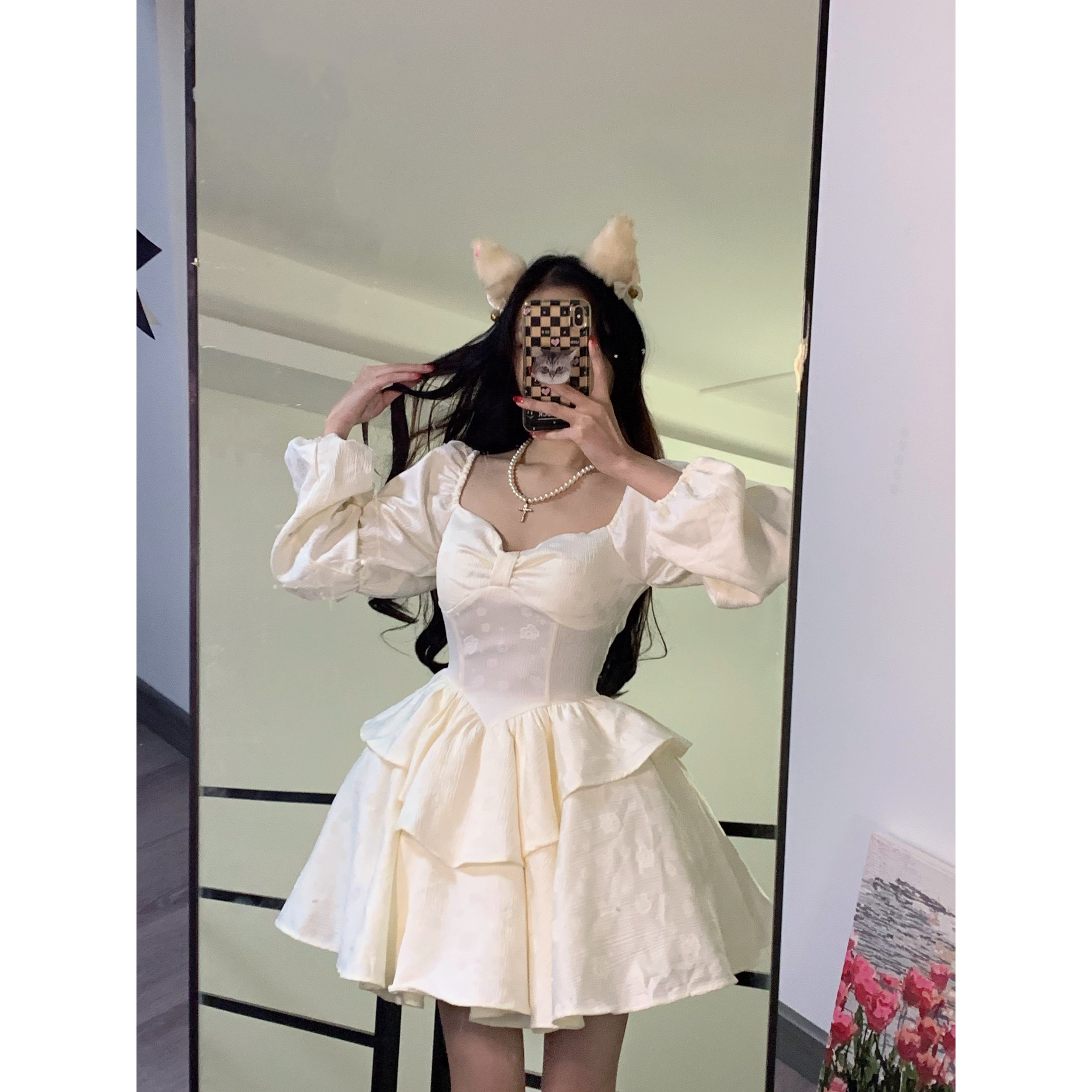 甜辣重工提花连衣裙带胸垫芭蕾公主风收腰蓬蓬裙生日聚会跨年短裙