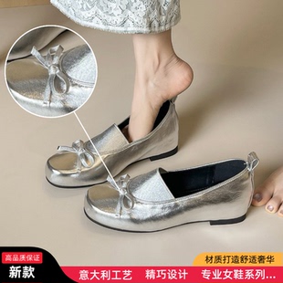 甜美蝴蝶结平底2025法式 圆头浅口隐形增高4cm百搭不累脚女鞋 新品