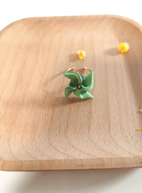 原创软陶戒指绿色风车系列