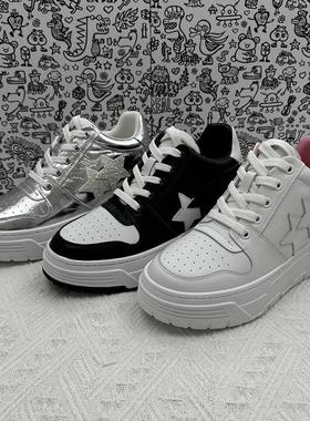 秋季新品厚底隐形内增高7.5CM星星黑色熊猫鞋休闲板鞋女UF243AIPA