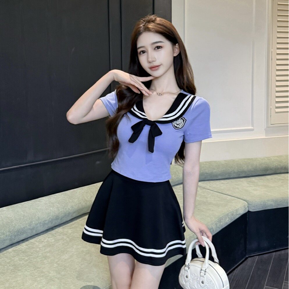 性感风夜总会减龄低胸短裙JK上衣学院套装上班制服甜美衣服SPA足
