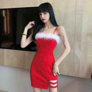 主播服装上镜可爱圣诞夜 店装性感吊带连衣裙网红抖音直播衣服女