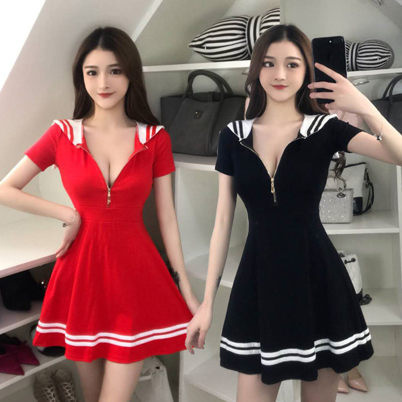 夏季连衣裙矮个子公主裙女2026新款夜场网红小姐海军风收腰A字裙