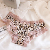 包臀底裤 维多利亚性感豹纹蕾丝边无痕舒适冰丝低腰三角裤 女士内裤