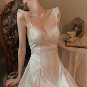 维多利亚多培尔性感睡衣女纯欲风春夏款 冰丝蕾丝睡裙带胸垫火辣