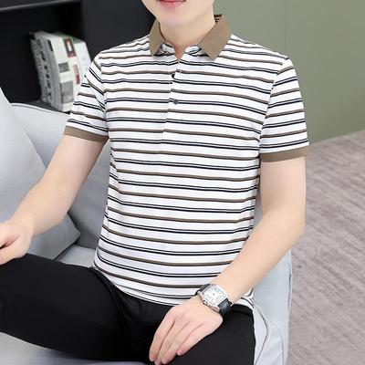 条纹POLO衫男短袖t恤翻领男装
