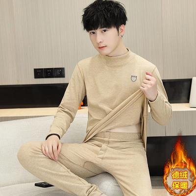 双面德绒中领男秋衣裤秋裤青少年大童学生半高领贴身保暖内衣套装