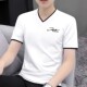 t恤男2025新款 夏季 v领纯棉修身 短袖 鸡心领拼色半袖 桃心领印花上衣