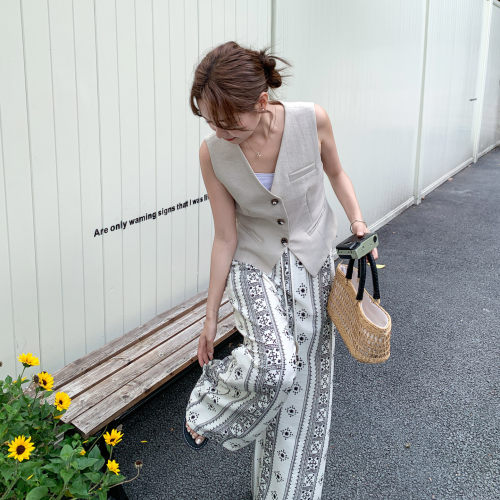 现货主推新款首发高级感单排扣马甲直筒裤女士套装215-P185-K295