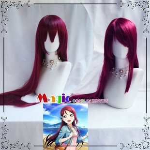 LoveLive! Sunshine 水团Aqours 樱内梨子cos假发 紫红色长直发