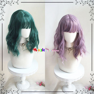 欧美电影北极星黑墨绿薄藤色短卷发 cos假发套 Lolita假毛现货